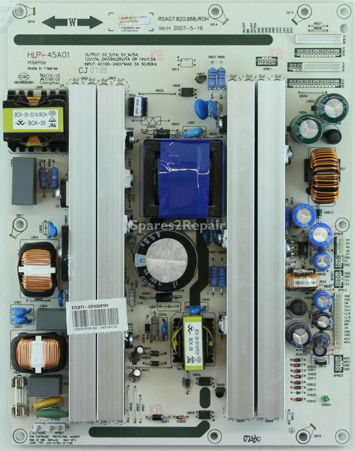 Easytouch ELT071-42FHD - PSU - HLP-45A01 - RSAG7.820.968/ROH - Ver.H - LTD42W59EU 968 - C 071208